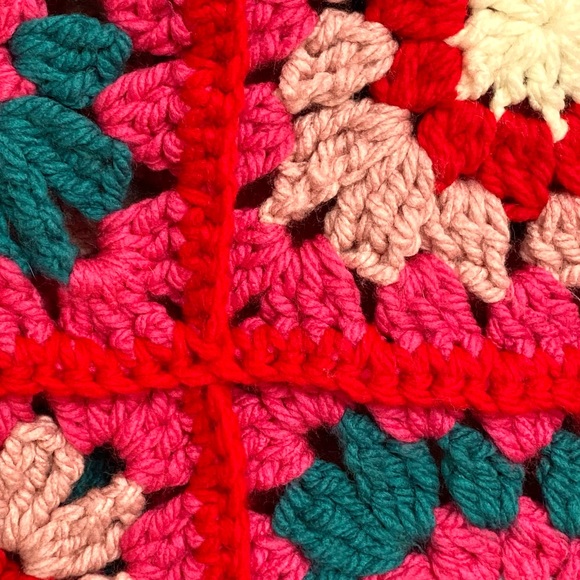 Handmade Crochet Granny Square Chunky Reversible Sweater with Floral Patchwork - Picture 5 of 8